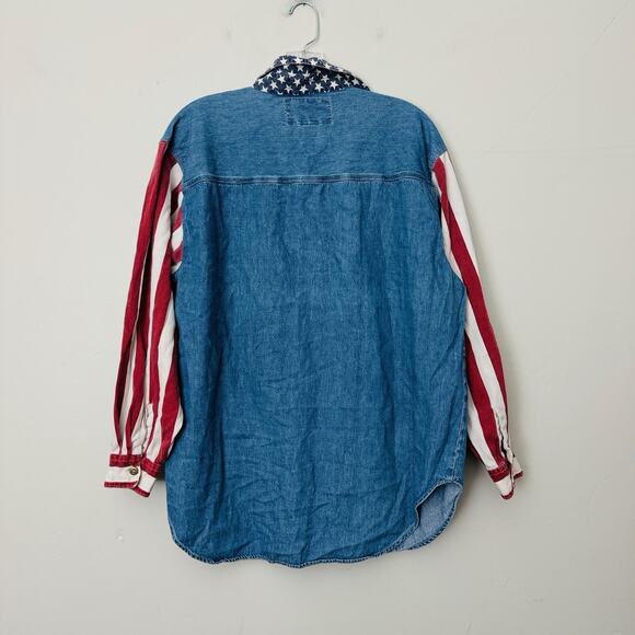 Quiz Jeans Red White And Blue Denim Button Up Shirt Women’s Size M - Picture 6 of 7